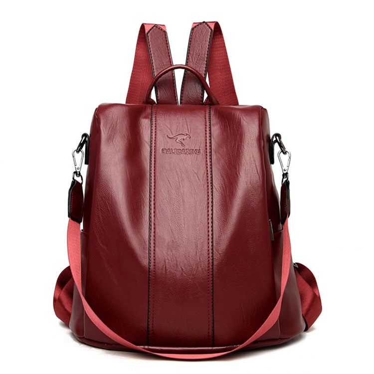 Mochila de Couro Antifurto Feminina – Bolsa de Viagem Vintage Antifurto