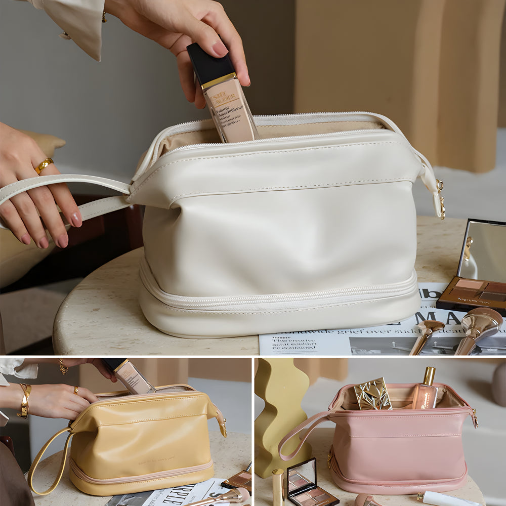 Necessaire de Viagem Organizadora de Maquiagem Estojo Cosmético de Couro Sintético de Grande Capacidade