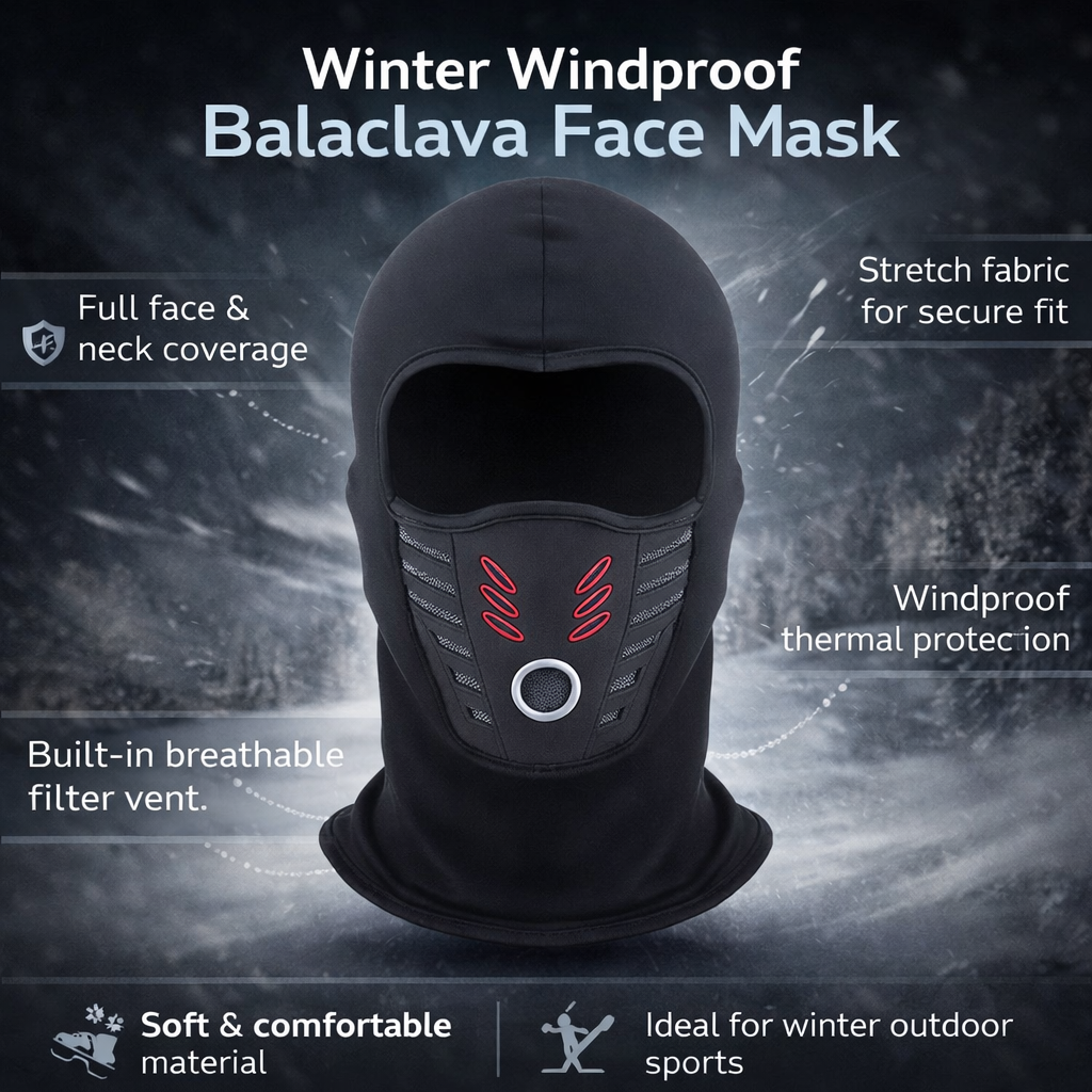 Máscara Facial de Inverno Térmica Corta-Vento com Cobertura Total para Proteção ao Ar Livre