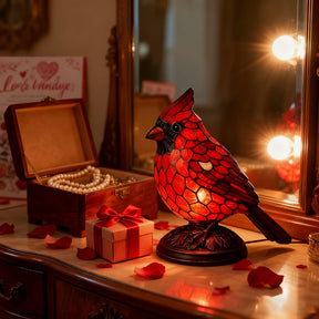 Luminária de Mesa com Pássaro Cardeal Vermelho, Iluminação de Vidro Artístico Alimentada por USB