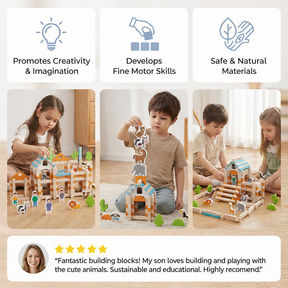 Conjunto de Blocos de Montar de Madeira Montessori para Crianças
