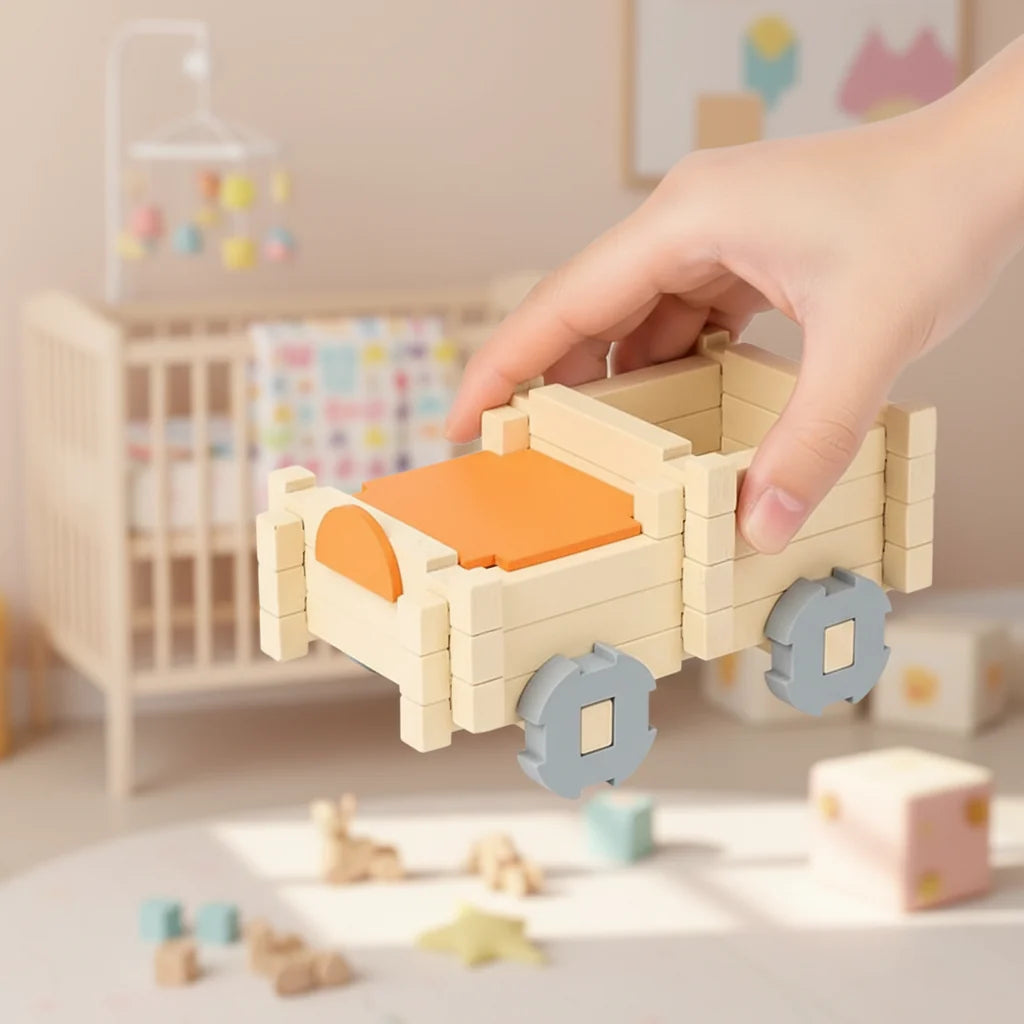 Conjunto de Blocos de Montar de Madeira Montessori para Crianças