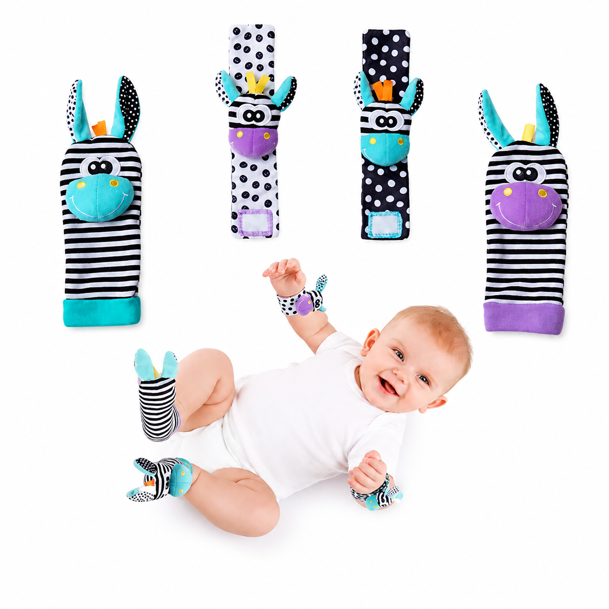 Meias Sensoriais para Bebês e Pulseiras de Pelúcia