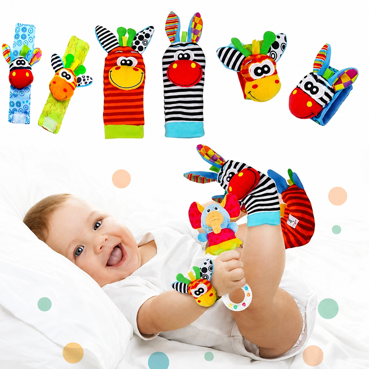 Meias Sensoriais para Bebês e Pulseiras de Pelúcia