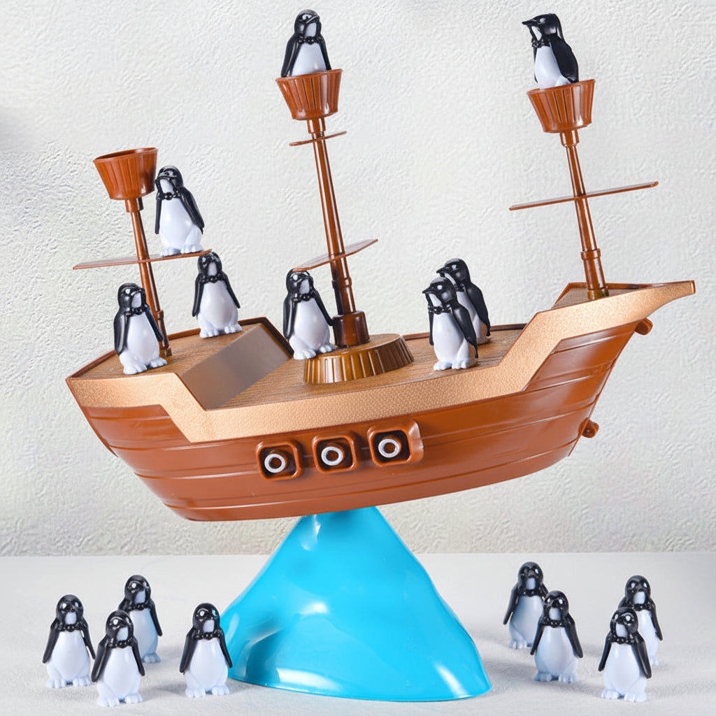 Jogo de Equilíbrio Infantil Navio Pirata Pinguim Jogo de Tabuleiro de Empilhar