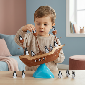Jogo de Equilíbrio Infantil Navio Pirata Pinguim Jogo de Tabuleiro de Empilhar