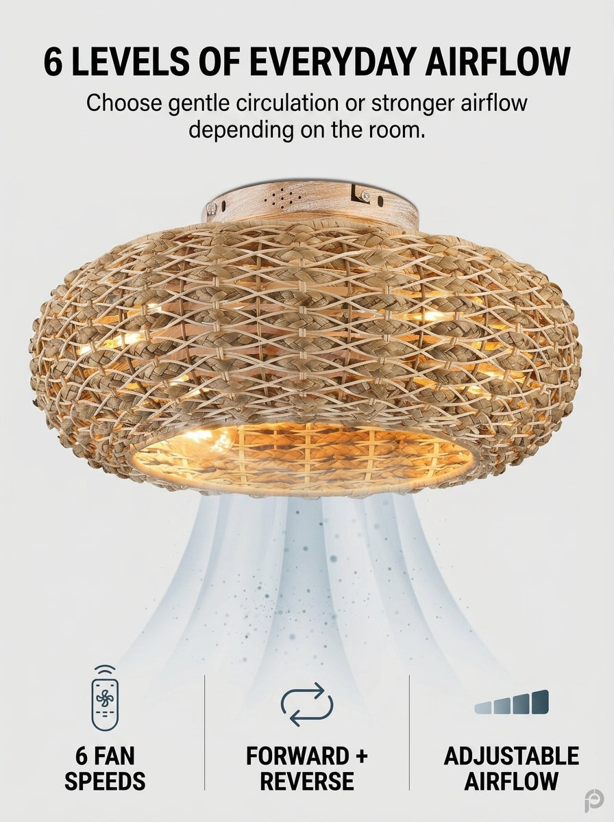 Bamboo fandelier ceiling fan with decorative LED light