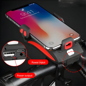 Acessório Combinado de Lanterna, Suporte de Celular e Carregador para Bicicleta