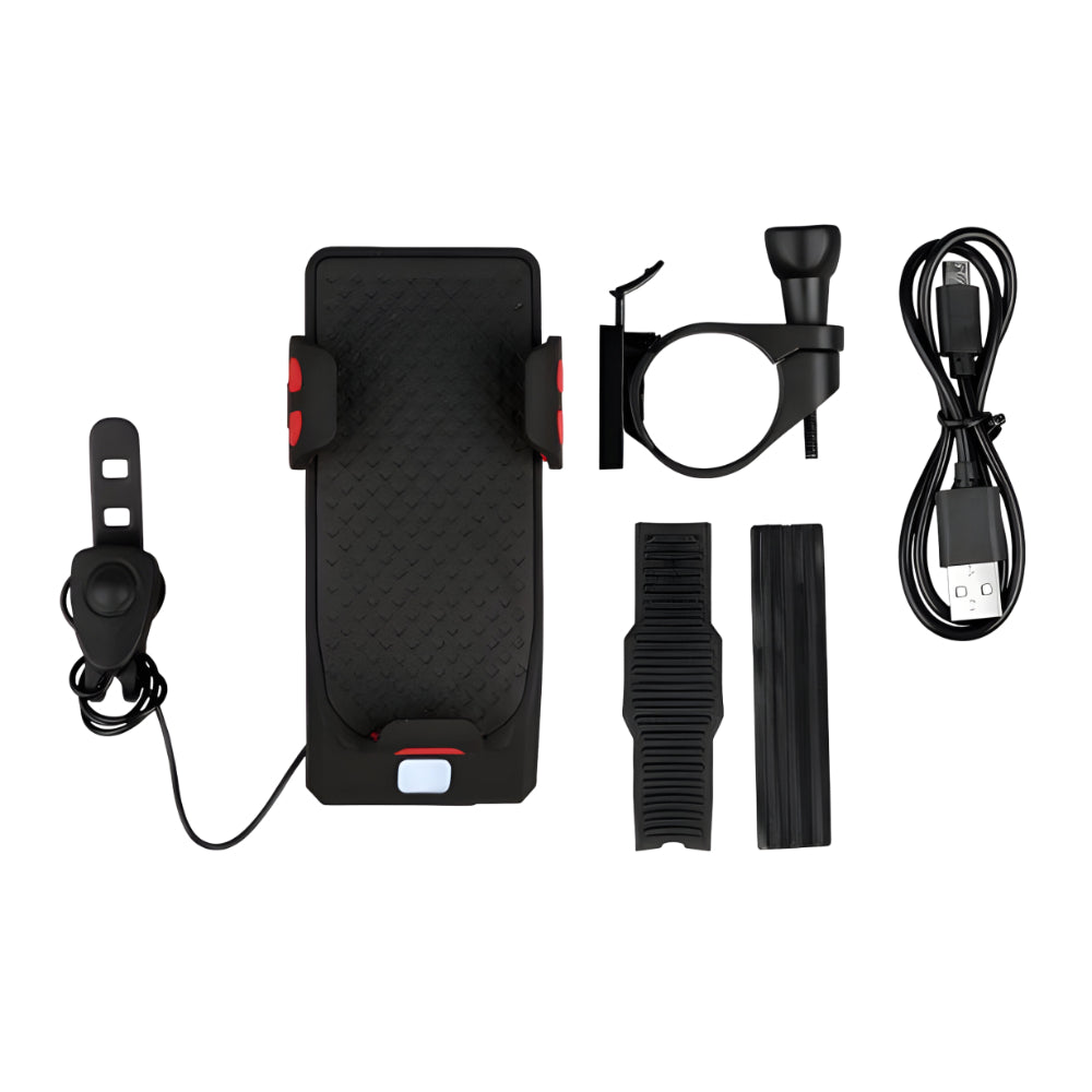 Acessório Combinado de Lanterna, Suporte de Celular e Carregador para Bicicleta