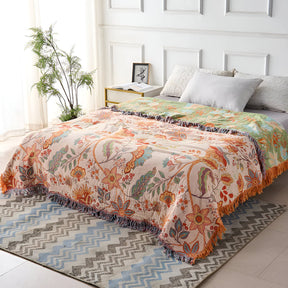Manta com Franjas Design Boho Floral
