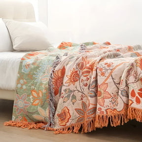 Manta com Franjas Design Boho Floral