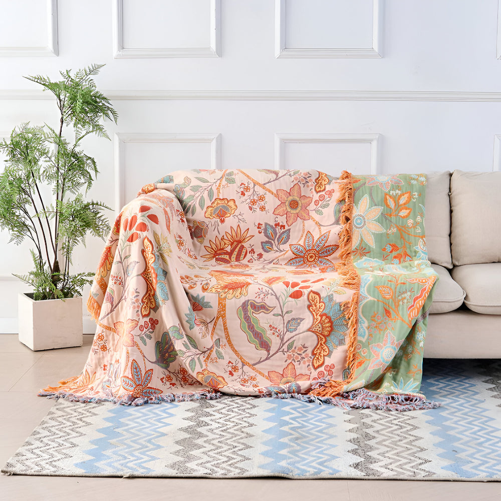 Manta com Franjas Design Boho Floral