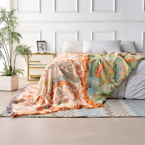 Manta com Franjas Design Boho Floral
