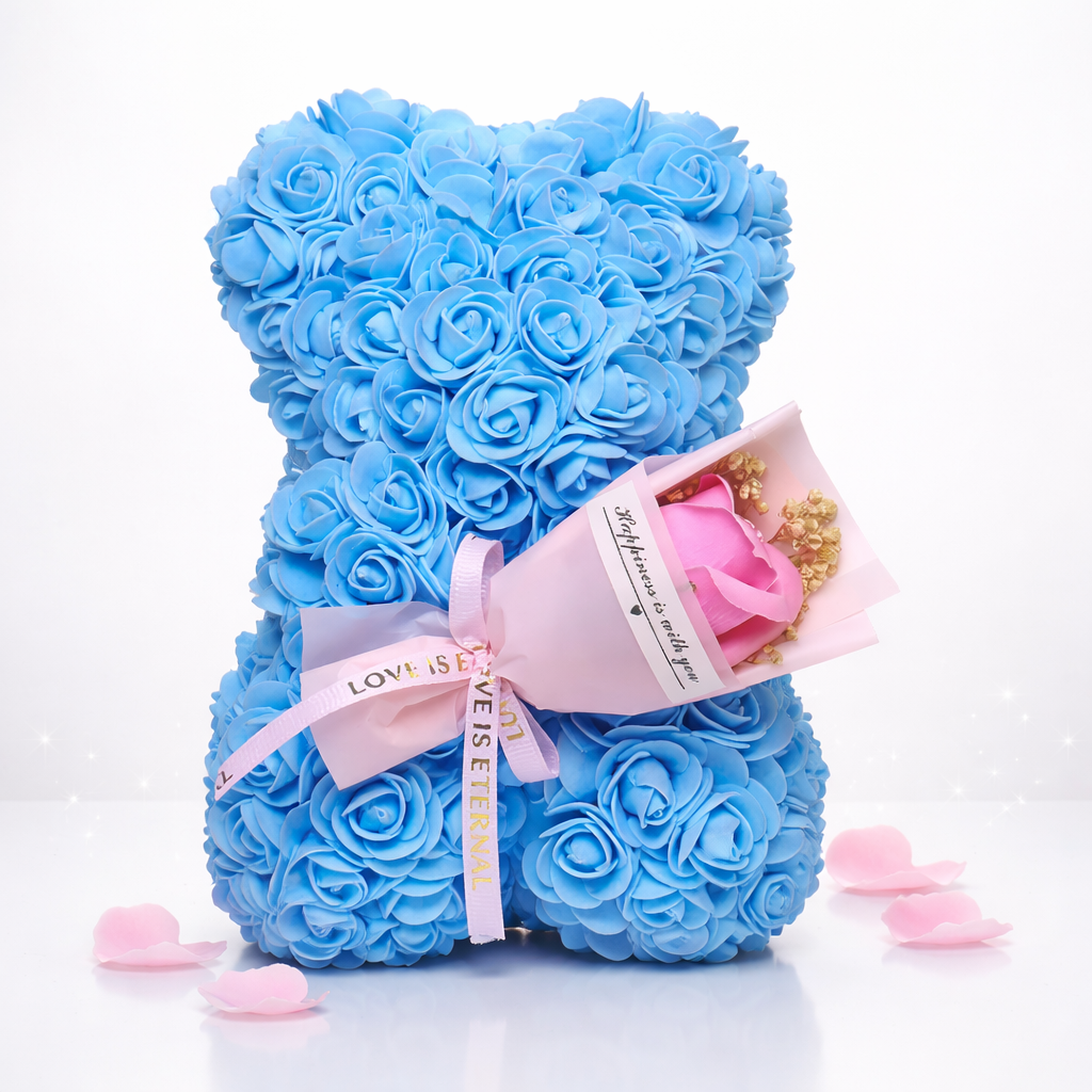 Decoração de Mesa Urso de Rosas Flor Artificial Presente de Dia dos Namorados