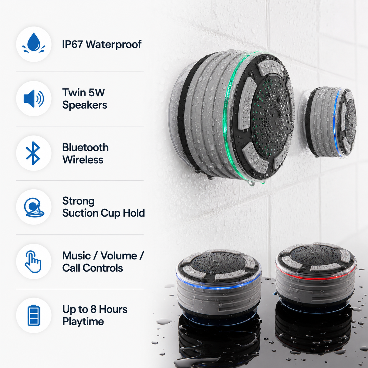 Alto-falantes Bluetooth para Chuveiro com Design Sem Fio à Prova d'Água