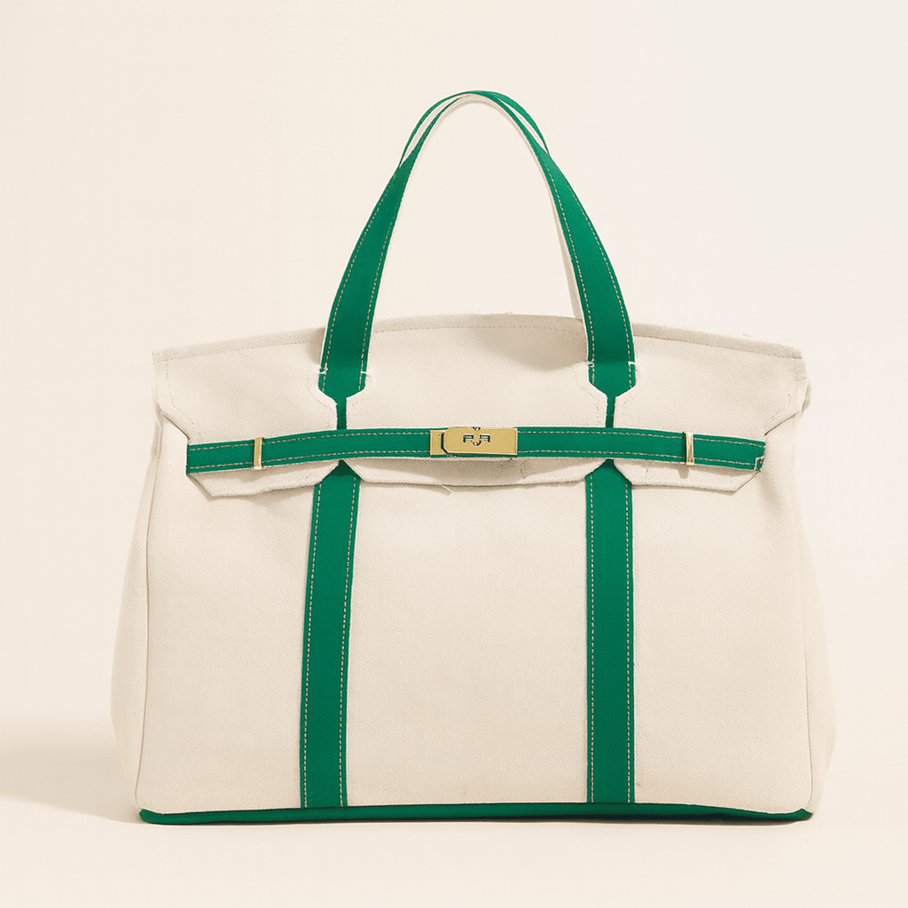 Bolsa Shopper de Lona Premium – Detalhes em Aço Reforçado, Durável e Elegante