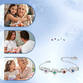 Pulseira de Dia das Mães com Pedra do Mês em Formato de Coração e Corrente Ajustável de Presente