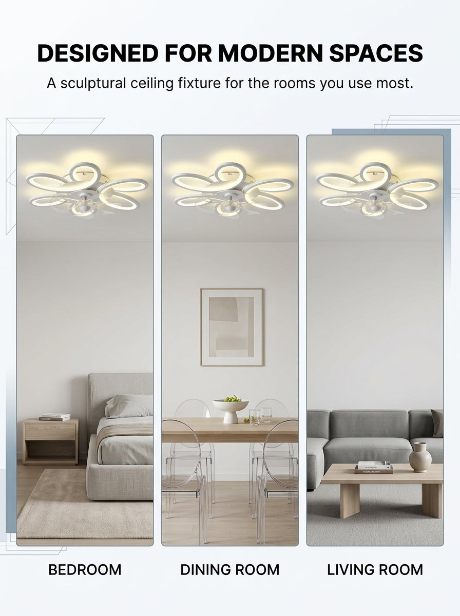 Butterfly loop modern fandelier ceiling fan with LED light