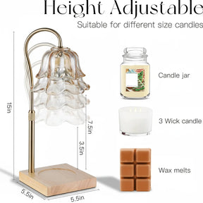 Luminária Aquecedora de Velas de Vidro com Flores Dourada Elétrica para Derretimento de Cera