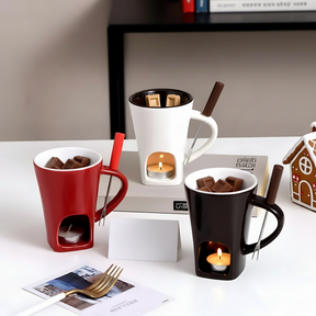Fondue Set Ceramic Candle Heated Chocolate Cheese Dessert Pot