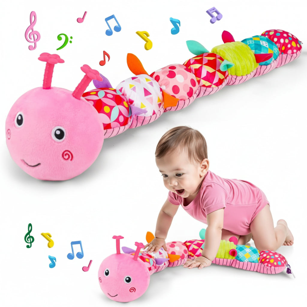 Brinquedo Sensorial de Pelúcia em Formato de Lagarta Musical para Bebês (Hora de Ficar de Bruços)