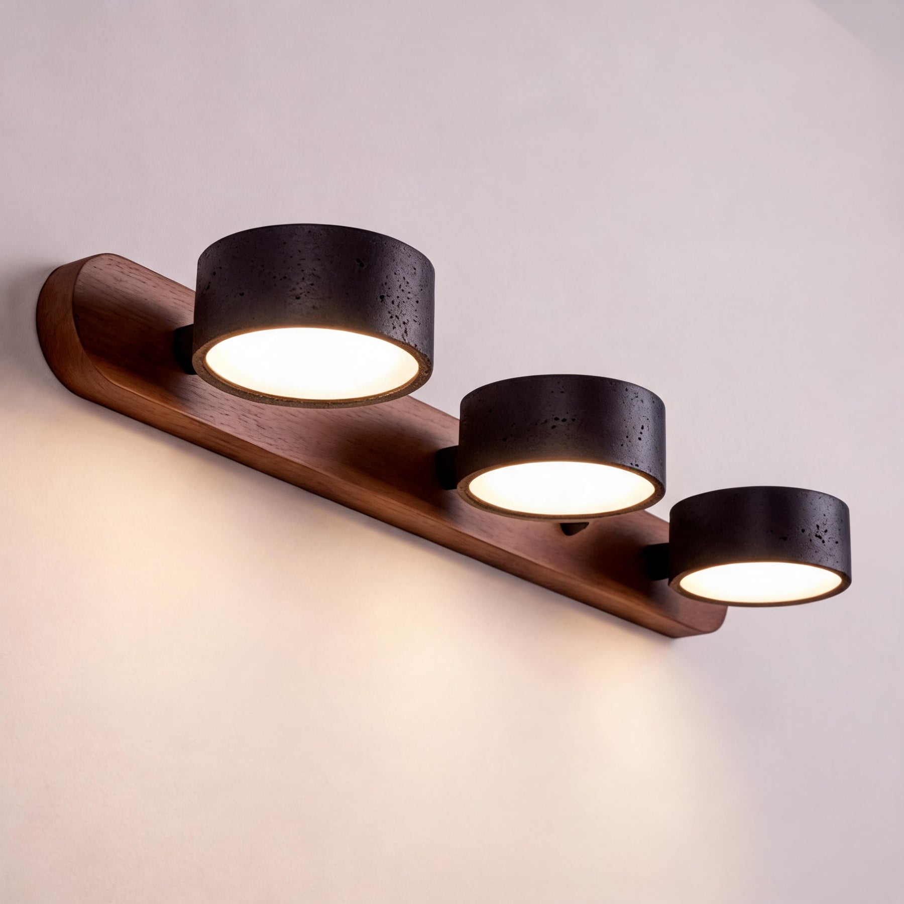 Black Travertine Wall Light – 3-Lights ∅ 20.1″ x H 2.4″, Walnut Color & Black Travertine, Triac Dimmable Warm Light – product