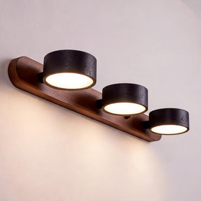 Black Travertine Wall Light – 3-Lights ∅ 20.1″ x H 2.4″, Walnut Color & Black Travertine, Triac Dimmable Warm Light – product