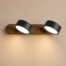 Black Travertine Wall Light – 2-Lights ∅ 12.6″ x H 2.4″, Walnut Color & Black Travertine, Triac Dimmable Warm Light – product