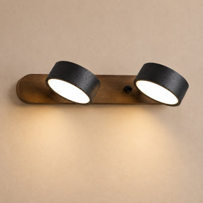 Black Travertine Wall Light – 2-Lights ∅ 12.6″ x H 2.4″, Walnut Color & Black Travertine, Triac Dimmable Warm Light – product