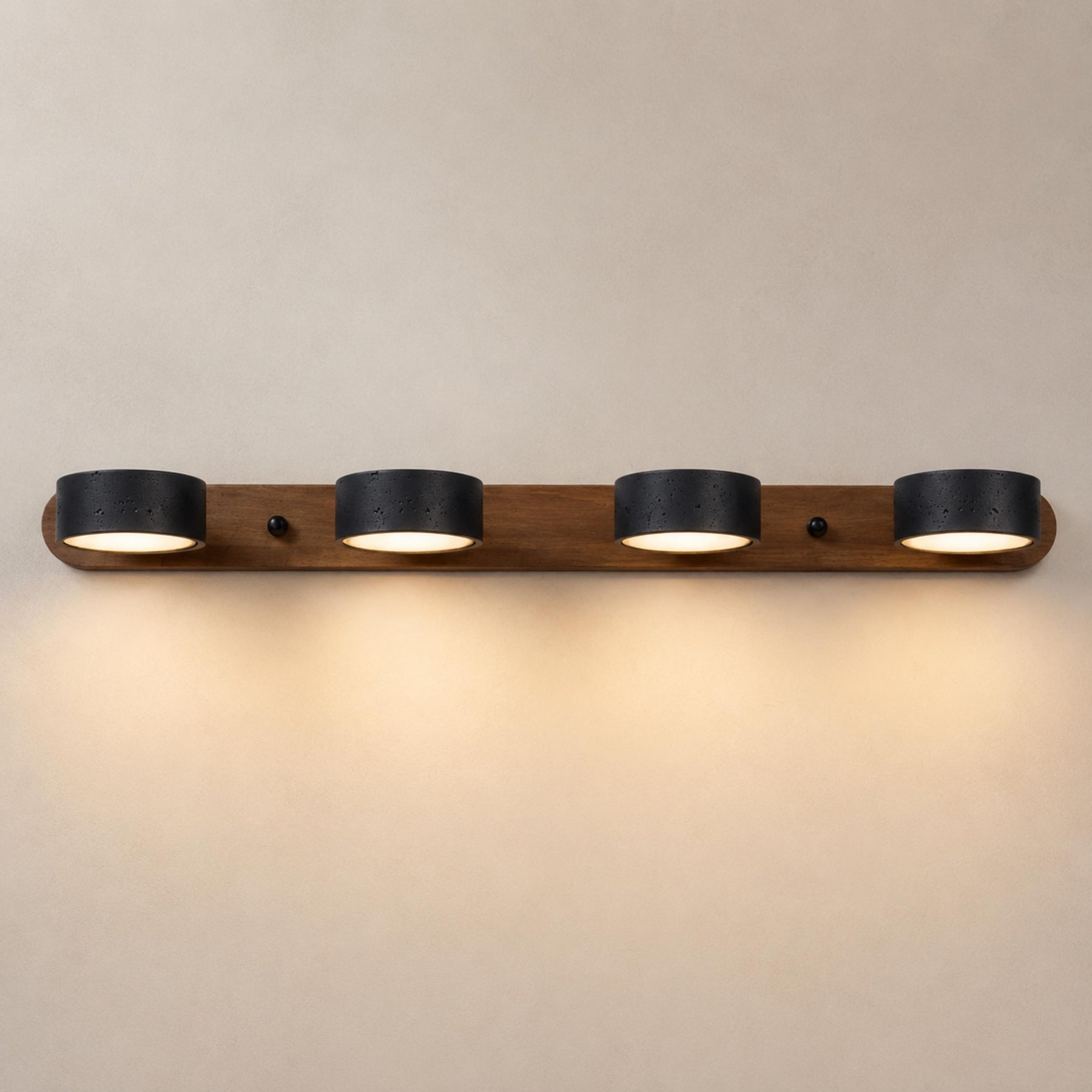 Black Travertine Wall Light – 4-Lights ∅ 27.6″ x H 2.4″, Walnut Color & Black Travertine, Triac Dimmable Warm Light – product