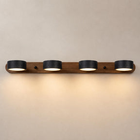 Black Travertine Wall Light – 4-Lights ∅ 27.6″ x H 2.4″, Walnut Color & Black Travertine, Triac Dimmable Warm Light – product