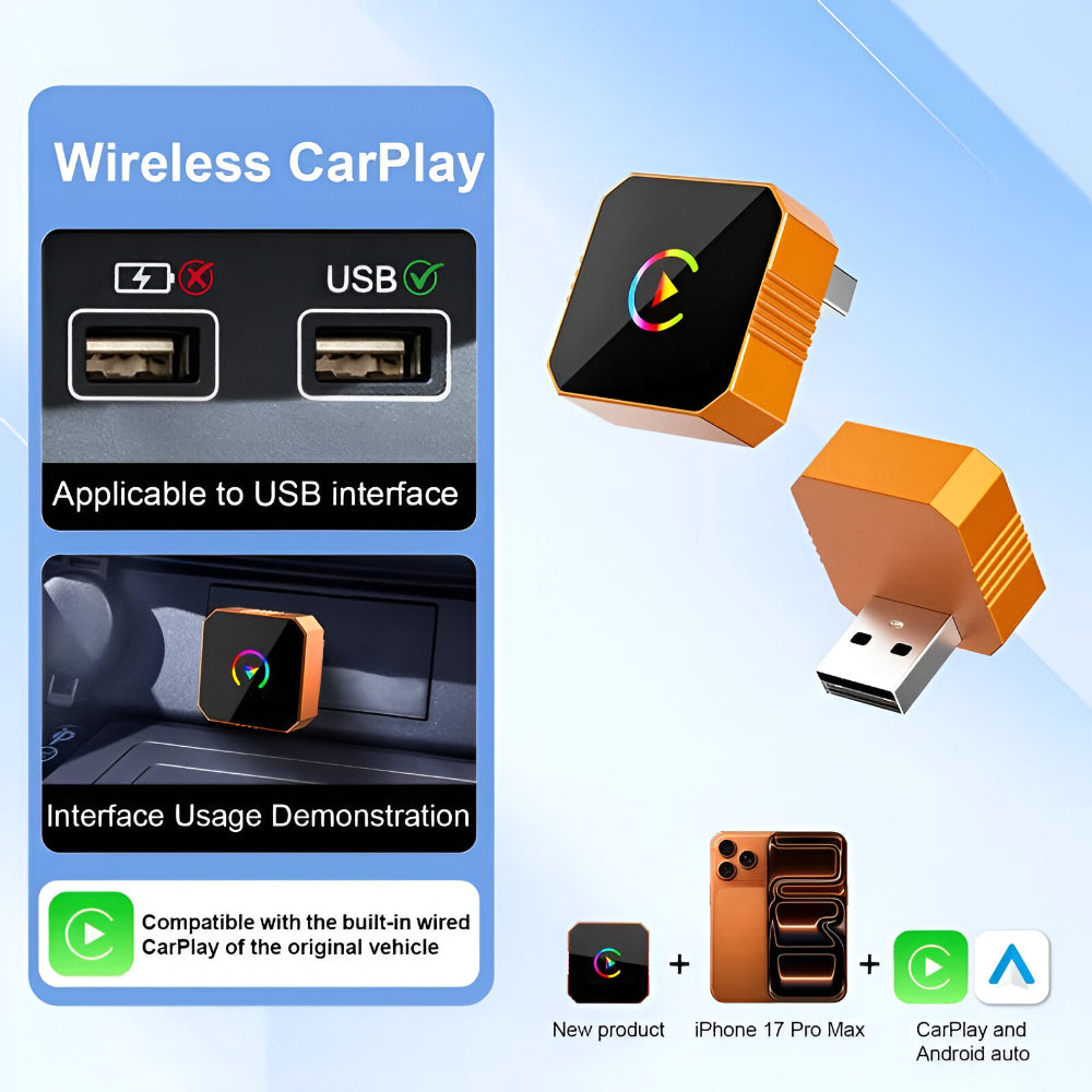 Adaptador Wireless para CarPlay Mini Dispositivo de Conectividade USB Auto