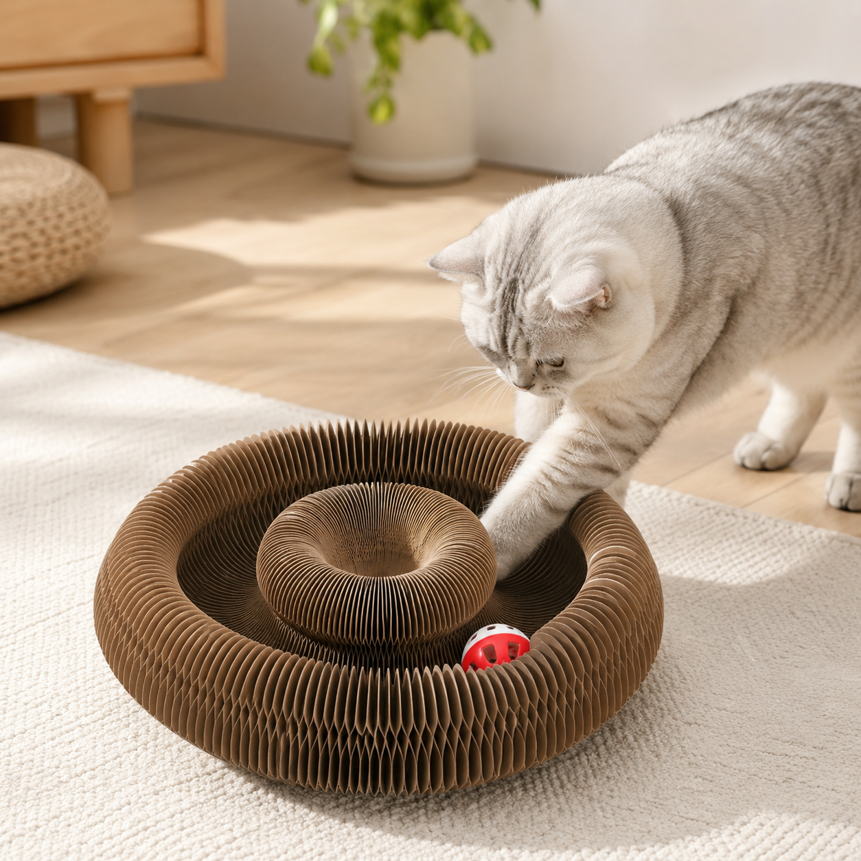 Labirinto de Papelão para Gatos, Arranhador Dobrável e Brinquedo Interativo