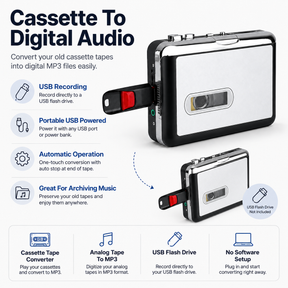 Conversor de Fitas Cassete USB Portátil Automático