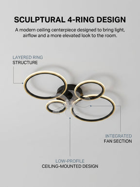 Modern 4 ring fandelier ceiling fan with LED light