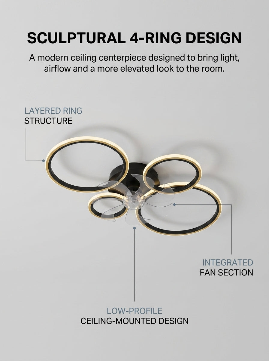 Modern 4 ring fandelier ceiling fan with LED light