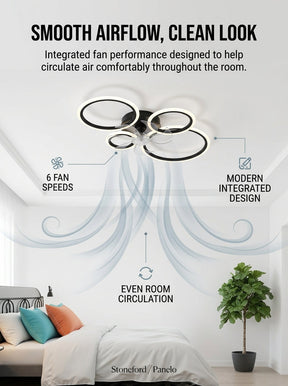Modern 4 ring fandelier ceiling fan with LED light