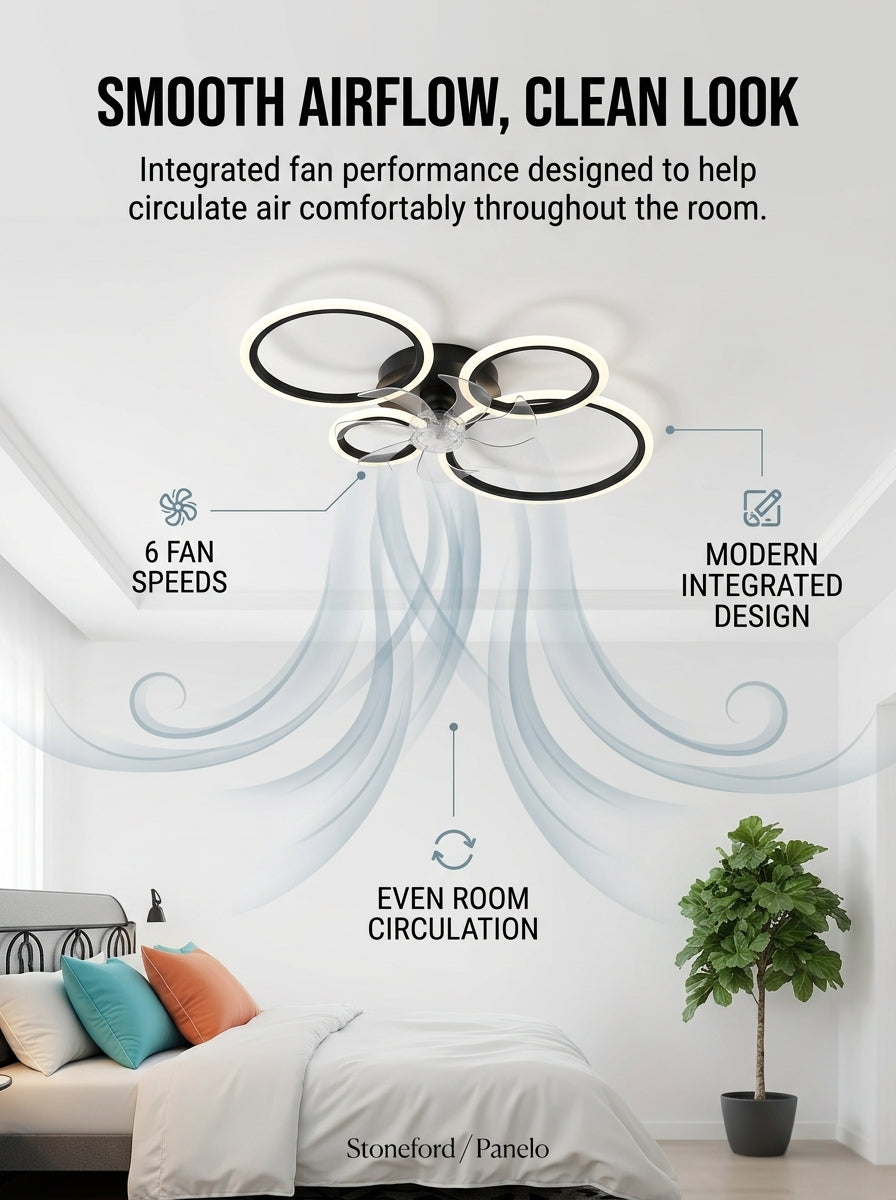 Modern 4 ring fandelier ceiling fan with LED light