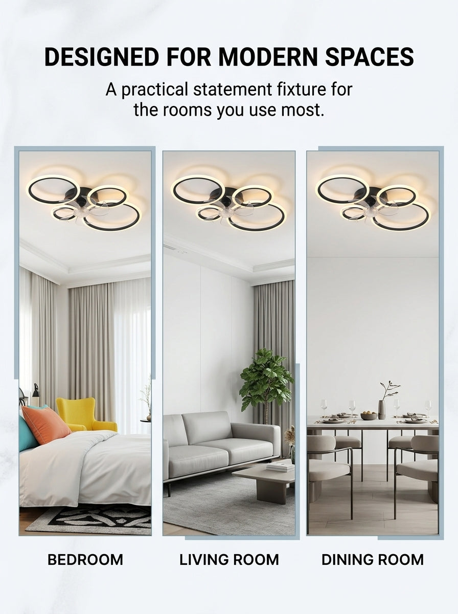 Modern 4 ring fandelier ceiling fan with LED light