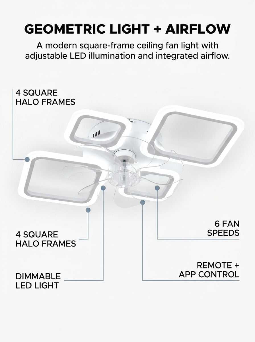 Quadra Halo low profile fandelier ceiling fan with LED light - black