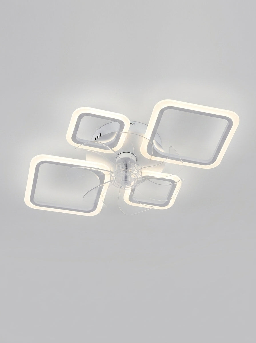 Low Profile Fandelier Ceiling Fan with Light - Quadra Halo LED Fan