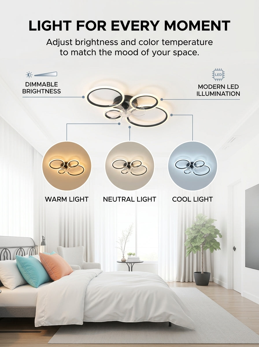 Modern 4 ring fandelier ceiling fan with LED light