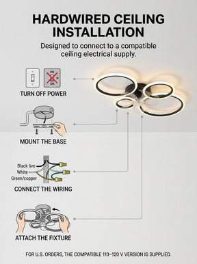 Modern 4 ring fandelier ceiling fan with LED light