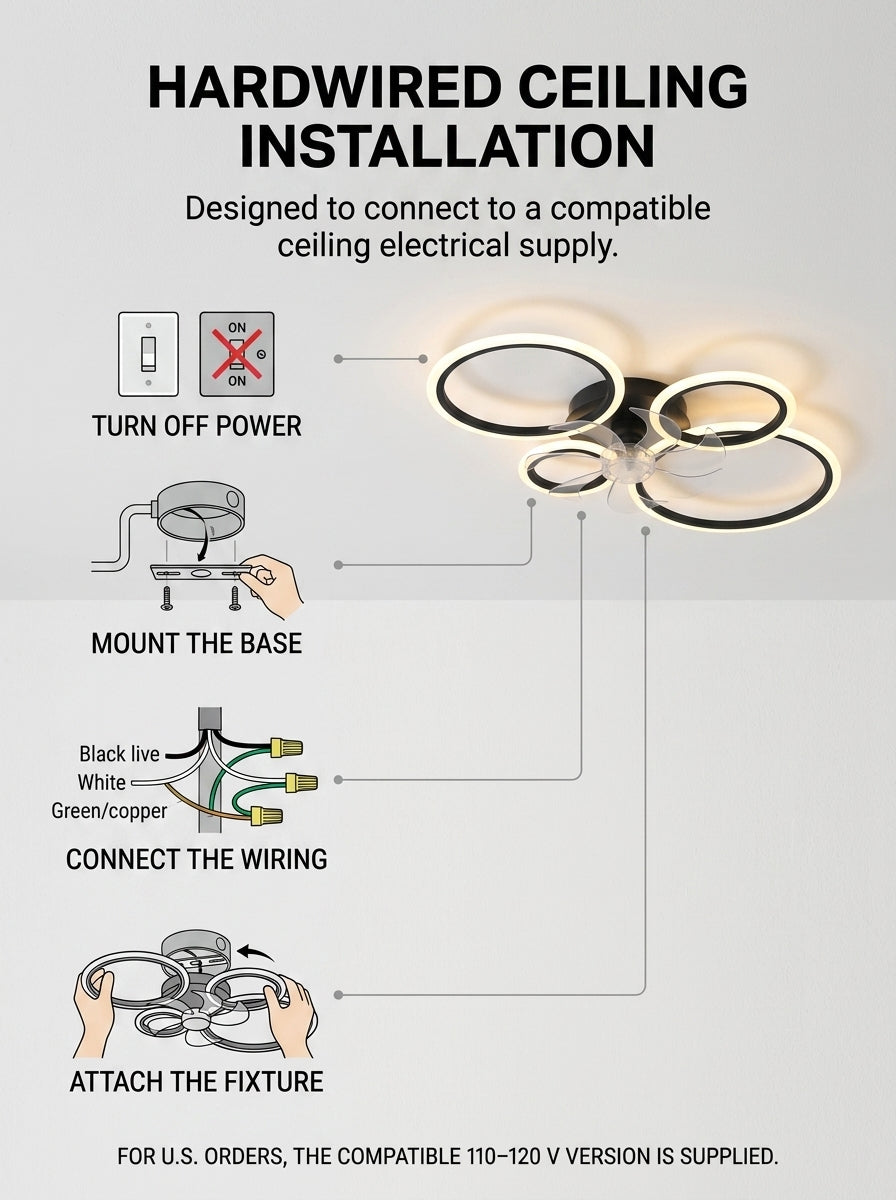 Modern 4 ring fandelier ceiling fan with LED light
