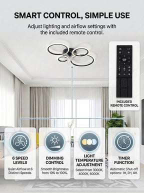 Modern 4 ring fandelier ceiling fan with LED light