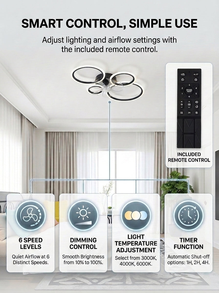 Modern 4 ring fandelier ceiling fan with LED light