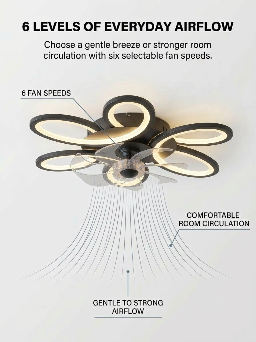 Butterfly loop modern fandelier ceiling fan with LED light