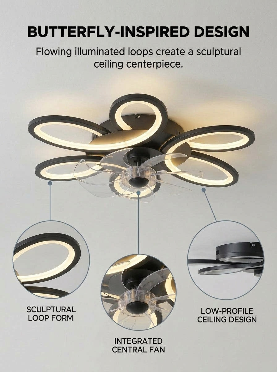 Butterfly loop modern fandelier ceiling fan with LED light