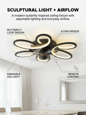 Butterfly loop modern fandelier ceiling fan with LED light