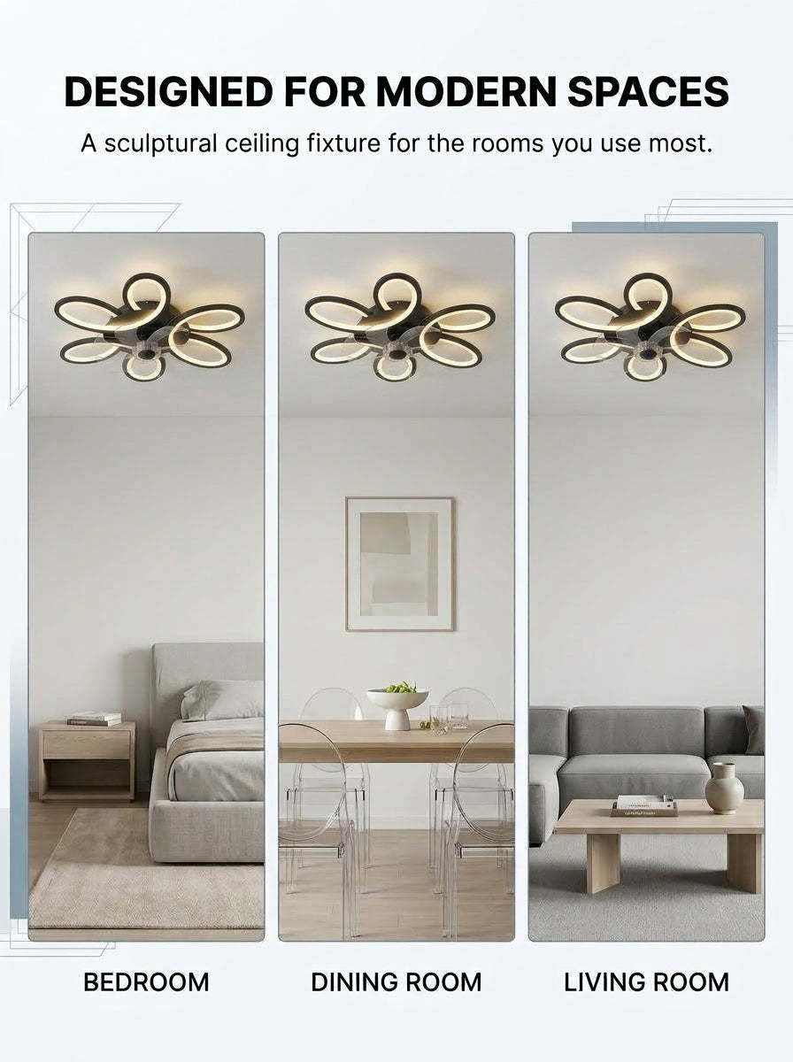Butterfly loop modern fandelier ceiling fan with LED light